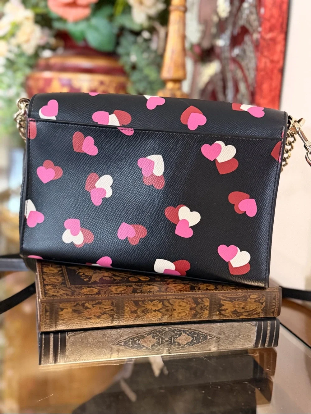 Kate Spade Carson Flutter Hearts Crossbody Silver Chain Leather Purse Feminine